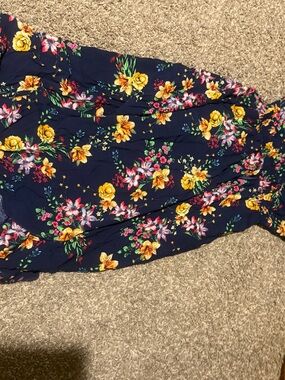 Navy Floral High-Low Dress with Yellow Accents